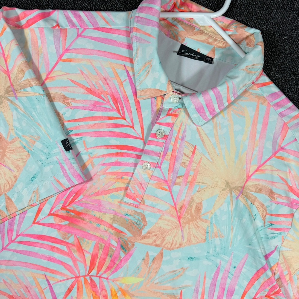 Sunday Swagger Golf Polo 2XL Tropical Palm Leaf Pink Teal Stretch Performance